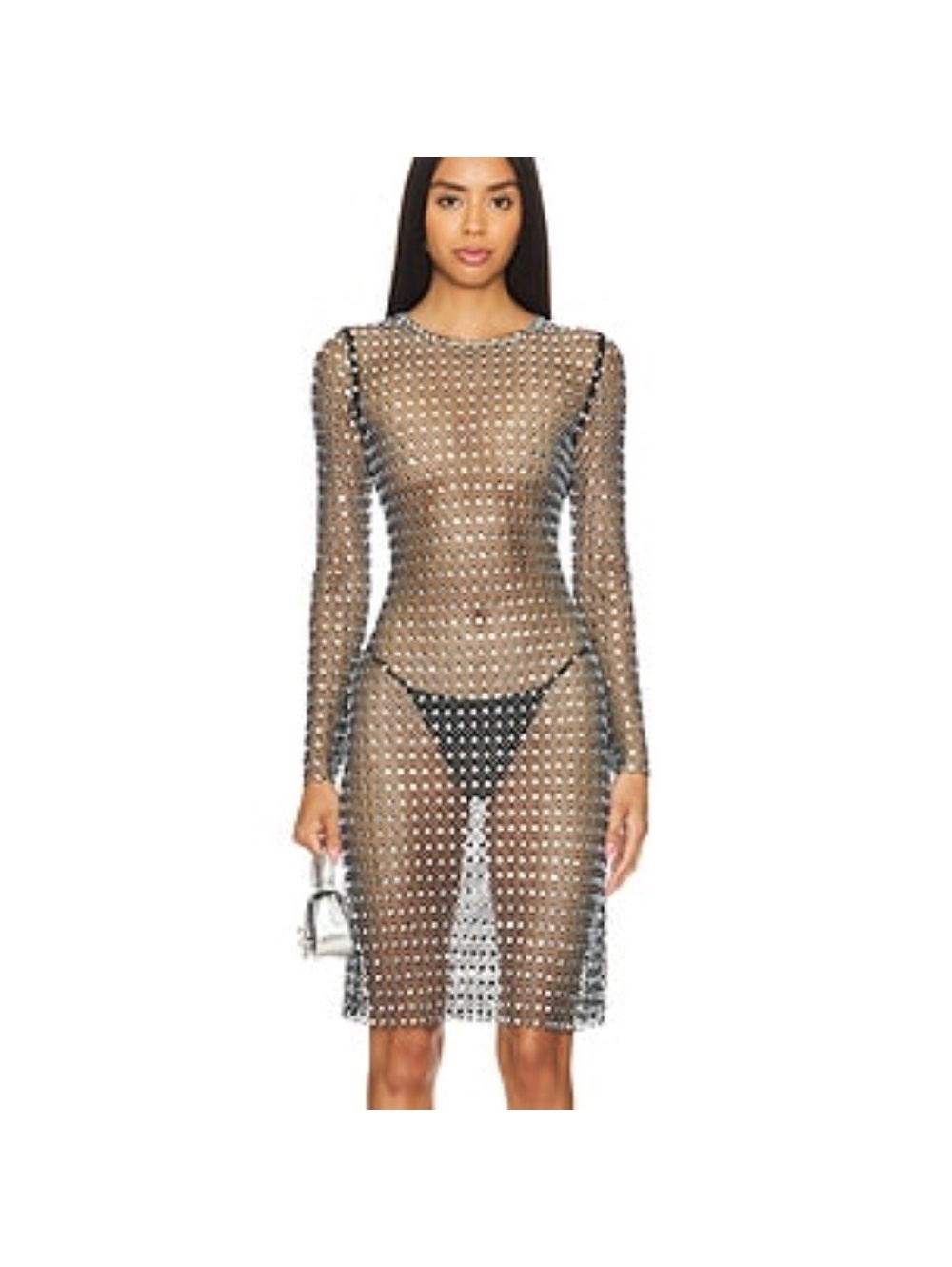 KIM SHUI Mini Dress in Black mesh long sleeve